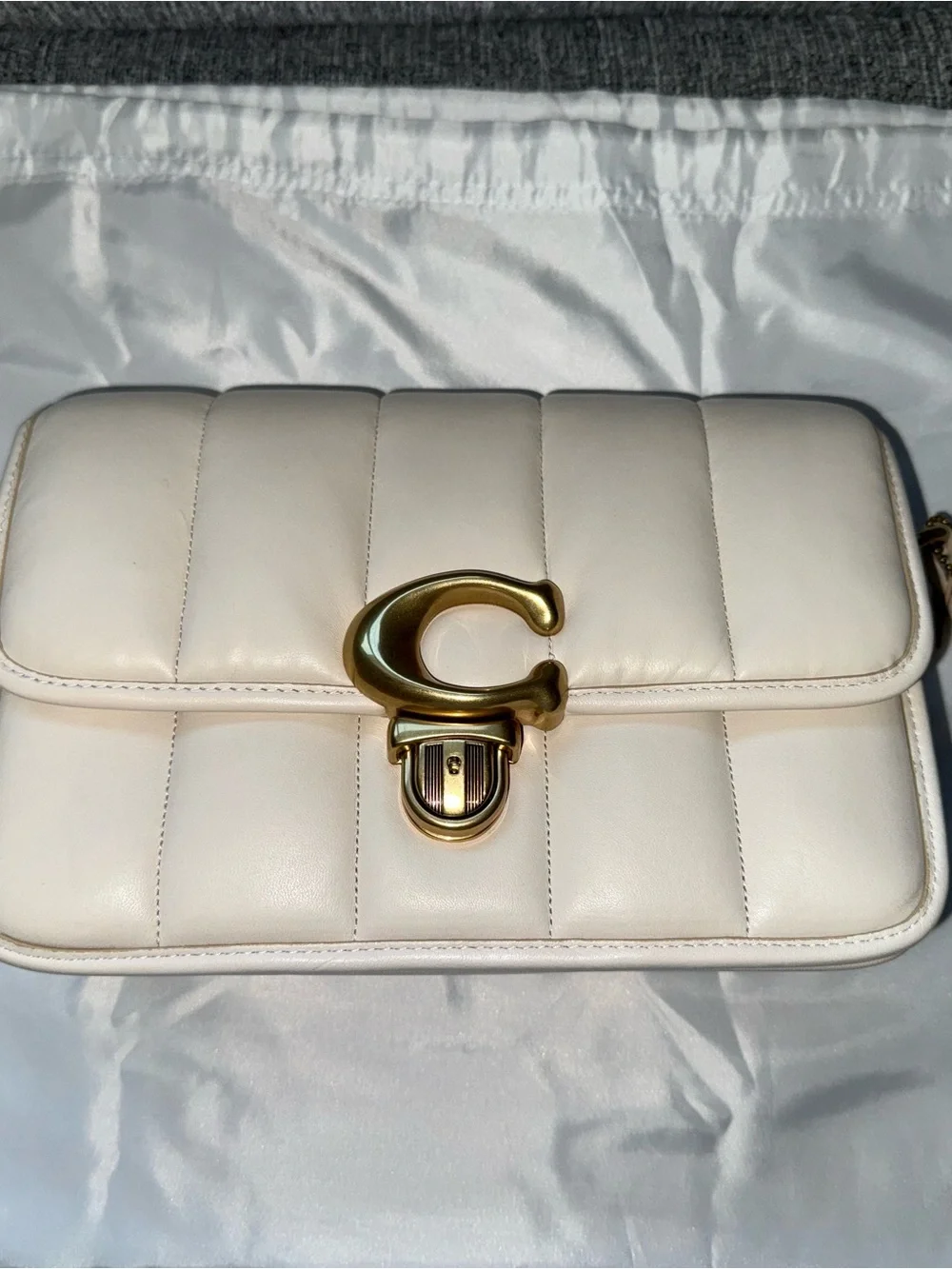 Coach Quilted Leather Shoulder Bag in Chalk with Signature 'C' Lock C7725